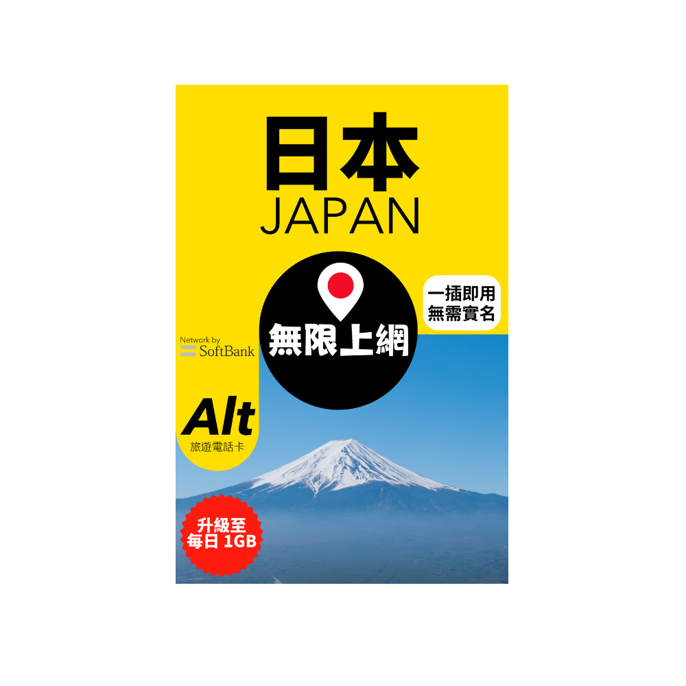 Alt 日本 5日 無限上網電話卡