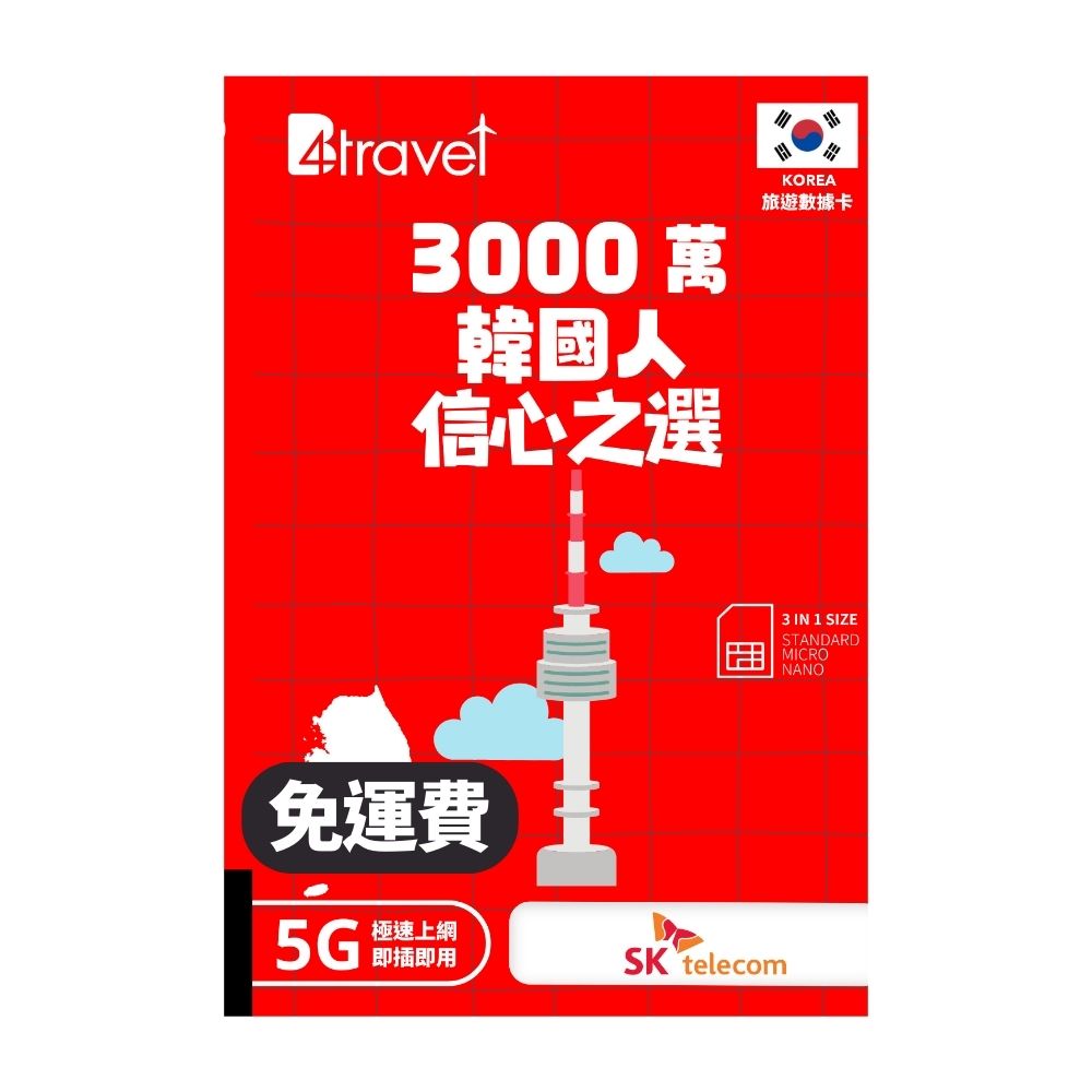 【韓國 5G】B4travel 5日 9GB 無限上網電話卡