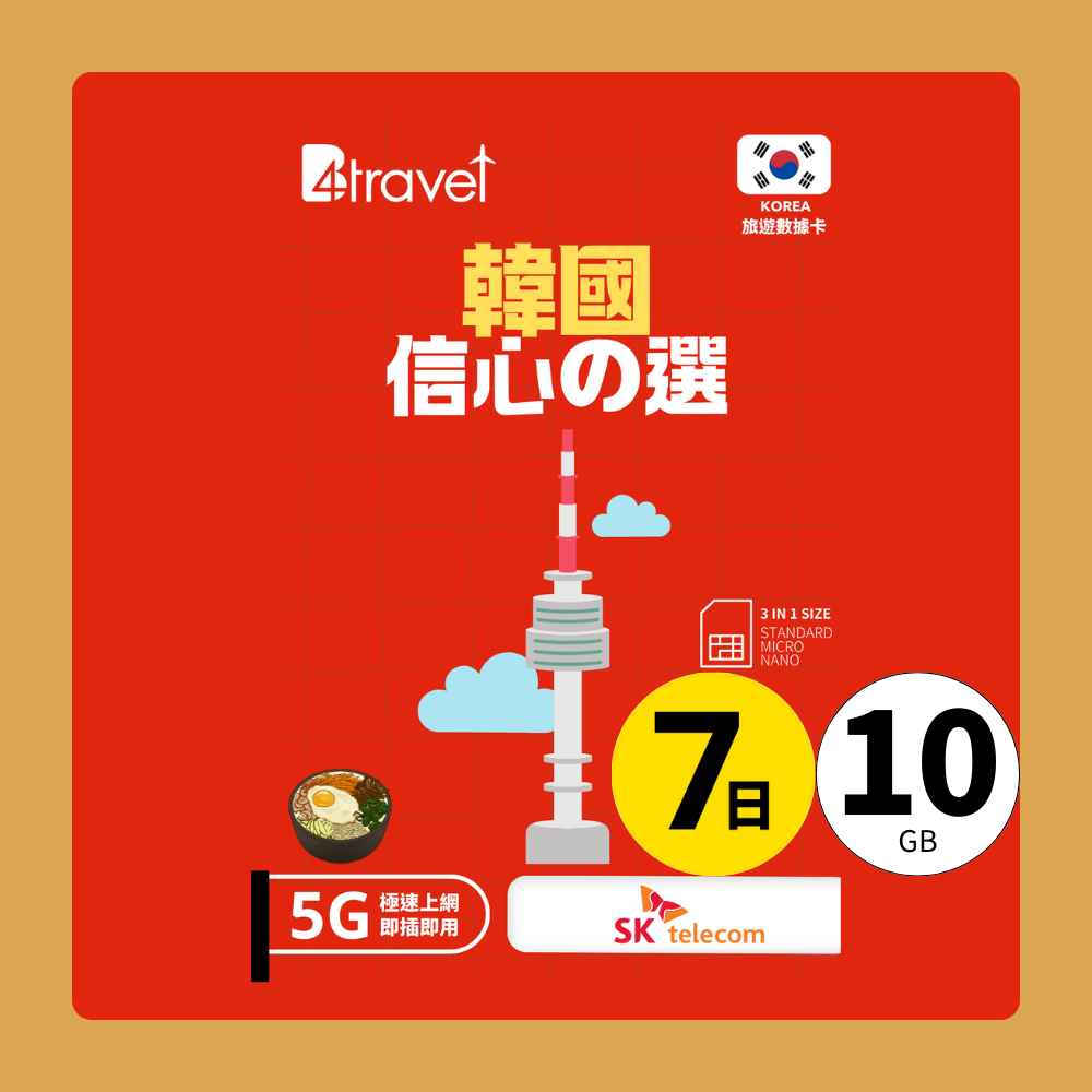 【韓國 5G】B4travel 7日 10GB 無限上網電話卡
