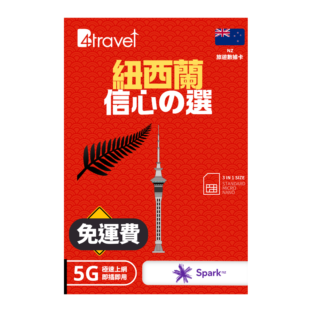 【紐西蘭 5G】B4travel 5日 5GB 無限上網電話卡