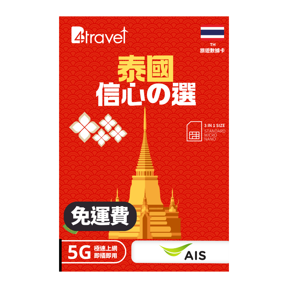 【泰國 5G】B4travel 7日 10GB 無限上網電話卡