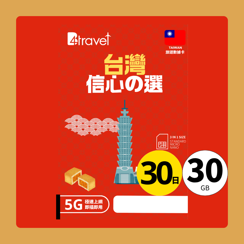 【台灣 5G】B4travel 30日 30GB 無限上網電話卡