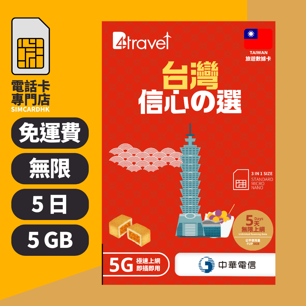 【台灣5G】B4travel 5日 5GB 無限上網電話卡