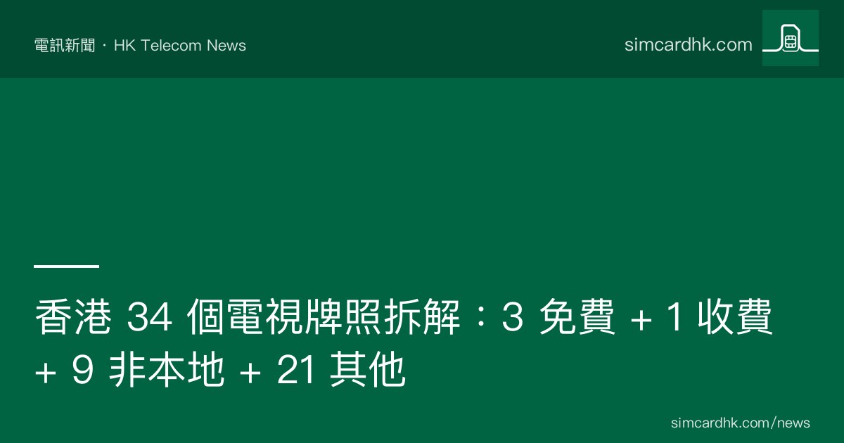 OFCA 2026-03 香港 34 個電視牌照拆解圖表