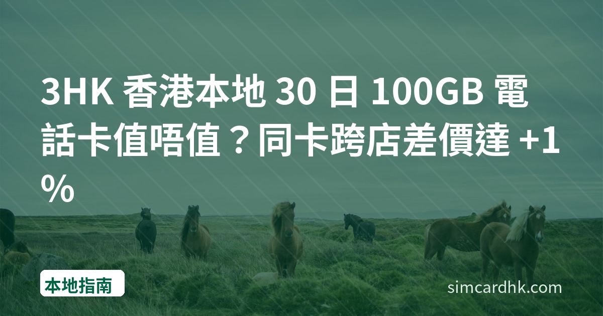 3HK 香港本地 30 日 100GB 電話卡值唔值？同卡跨店差價達 +1%