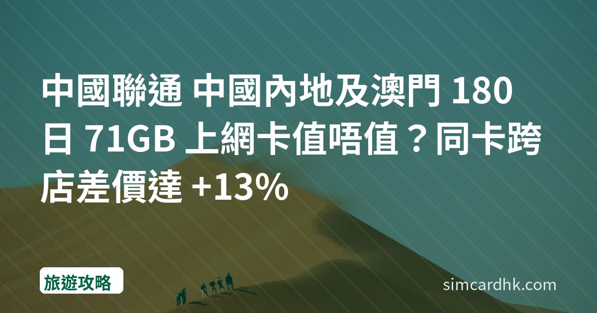 中國聯通 中國內地及澳門 180 日 71GB 上網卡值唔值？同卡跨店差價達 +13%