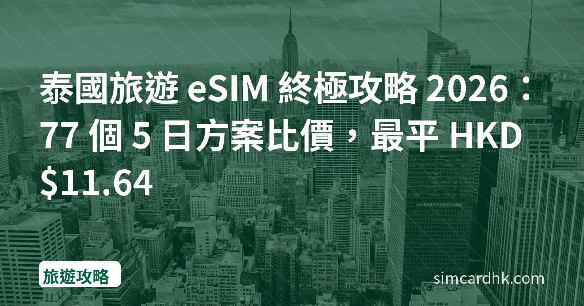 泰國旅遊 eSIM 終極攻略 2026：77 個 5 日方案比價，最平 HKD $11.64